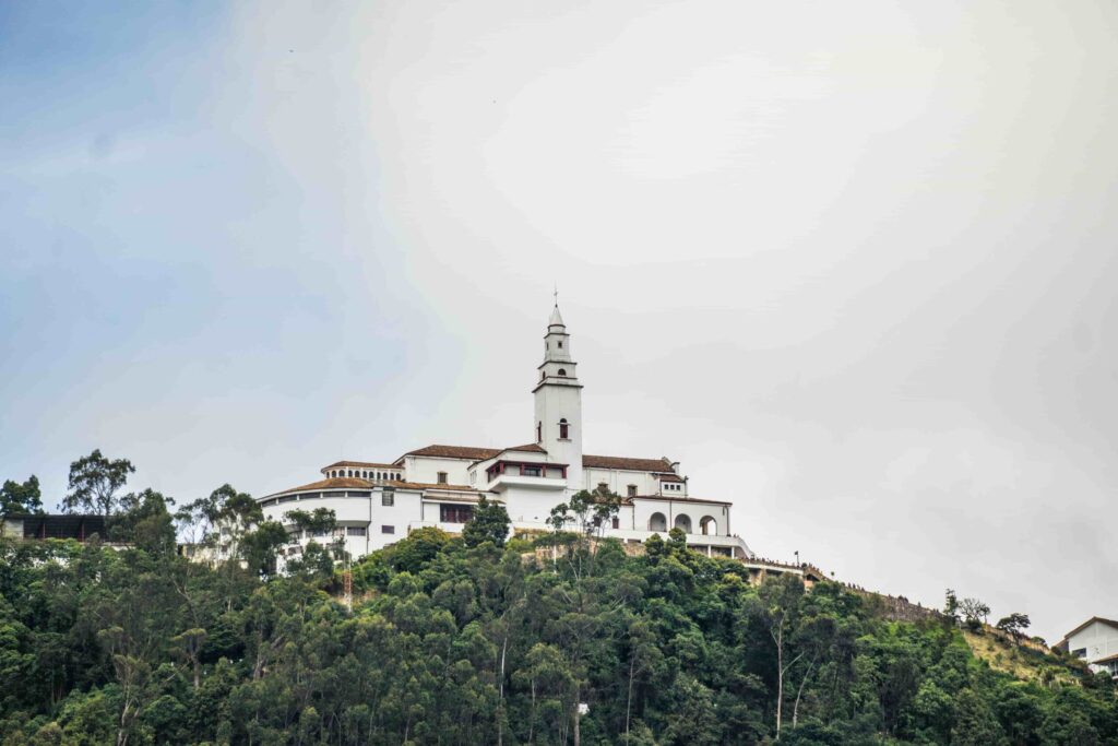 Church of Monserrate in Bogotá with a view of the surrounding mountains