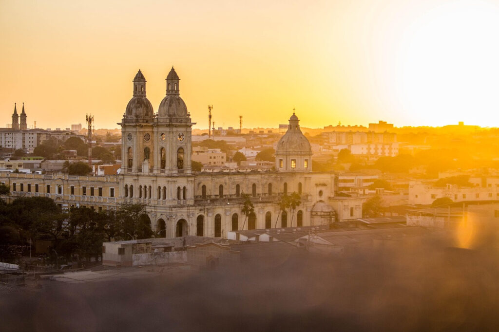barranquilla-city-church-with-sunset-colombia Sunset view of San Jose Church in Barranquilla, Colombia.