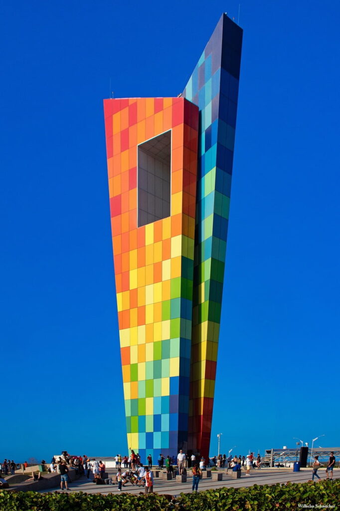 Colorful "Ventana del Mundo" monument in Barranquilla, Colombia.