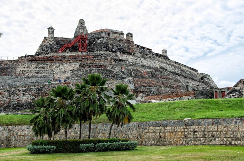 Castillo de San Felipe fortress in Cartagena with surrounding vegetation.