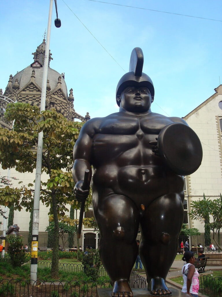 Close-up of a Fernando Botero's bronze sculpture in Botero Plaza, Medellin Colombia.
